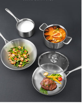 Juego de utensilios de cocina antiadherentes de fondo plano sin revestimiento Instale el juego completo