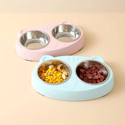 Macaron Pet Double Bowl Plastic Kitten Dog Food Drinking
