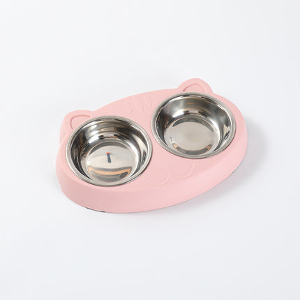 Macaron Pet Double Bowl Plastic Kitten Dog Food Drinking