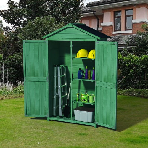 Outdoor 35.6x 18.1x 66.15 L Wood Storage Shed, Garden Tool Cabinet