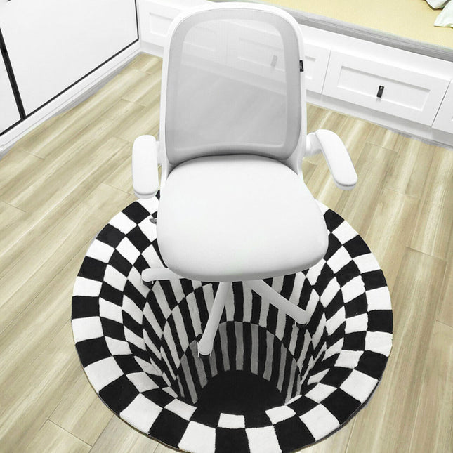 3D Vortex Carpet Black White Grid Bottomless Hole Illusion Rug