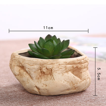 Mini maceta de piedra para suculentas, convertida en una creativa maceta de cerámica verde.