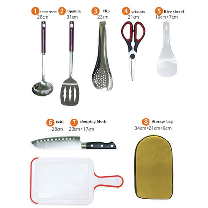 8pcs Camp Kitchen Cooking Utensil Set Travel Organizer Grill