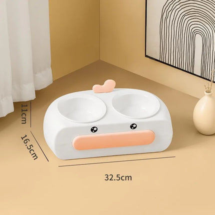 Duck Design Pet Double Bowl Plastic Kitten Dog Food Drinking