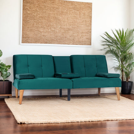 Modern Velvet Upholstered Futon Sofa Bed