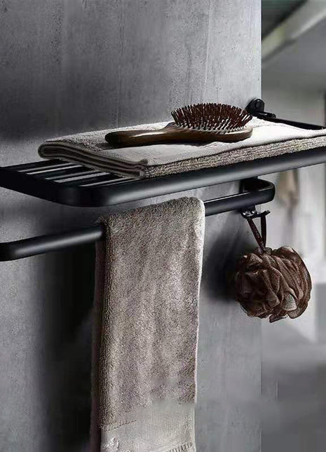 Estante plegable de aluminio para baño con espacio perforado