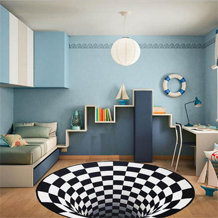 3D Vortex Carpet Black White Grid Bottomless Hole Illusion Rug