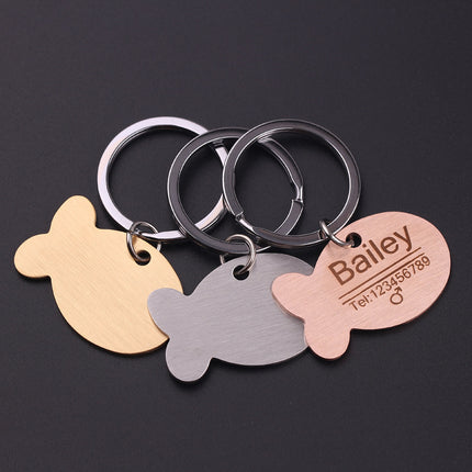 Personalized Cat Dog Pet ID Tag Keychain Engraved Pet