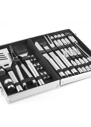 Juego de parrilla de acero inoxidable con caja de aluminio para barbacoa