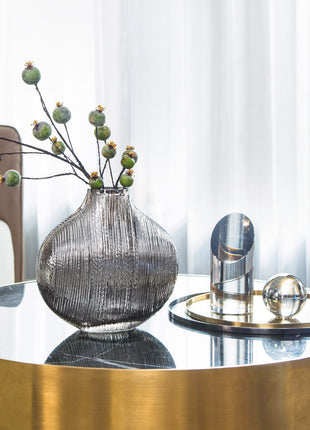Silver Ribbed Glass Vase