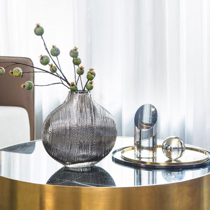 Silver Ribbed Glass Vase