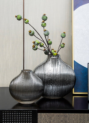 Silver Ribbed Glass Vase