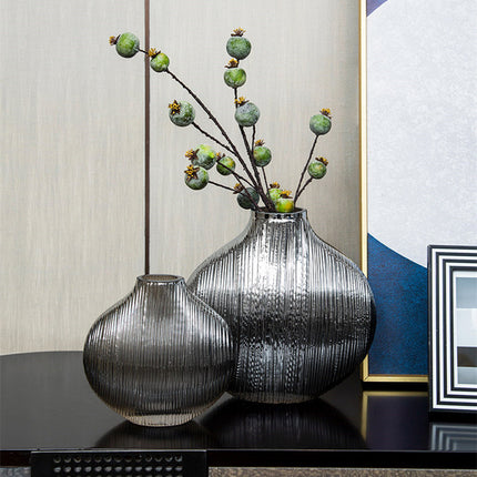 Silver Ribbed Glass Vase