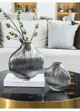Silver Ribbed Glass Vase