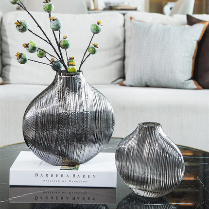 Silver Ribbed Glass Vase