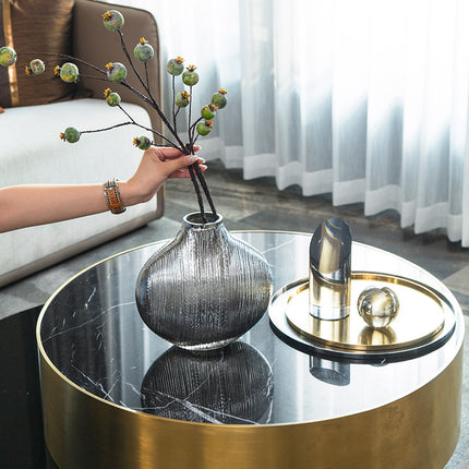 Silver Ribbed Glass Vase