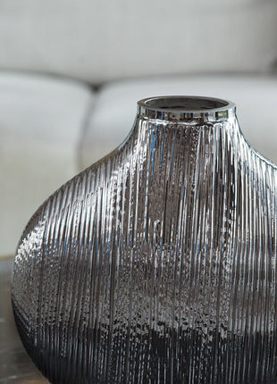 Silver Ribbed Glass Vase