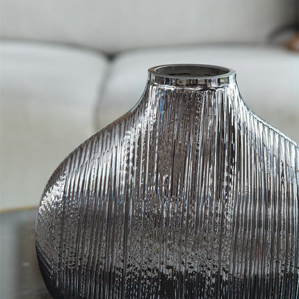 Silver Ribbed Glass Vase