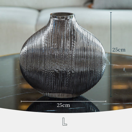 Silver Ribbed Glass Vase