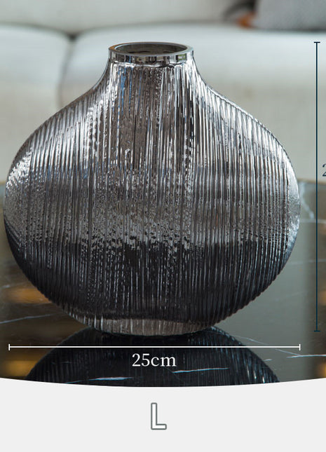 Silver Ribbed Glass Vase