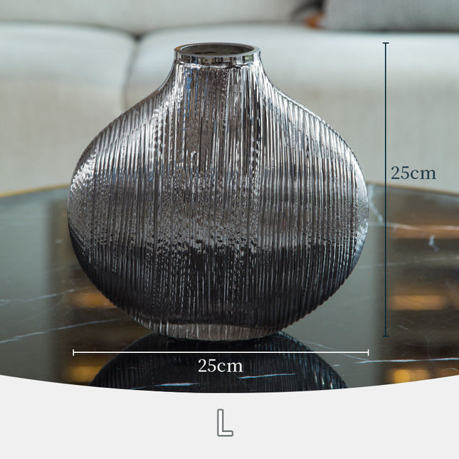 Silver Ribbed Glass Vase