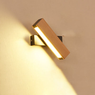 Lámpara de pared LED de madera moderna con iluminación ajustable para bar y restaurante.