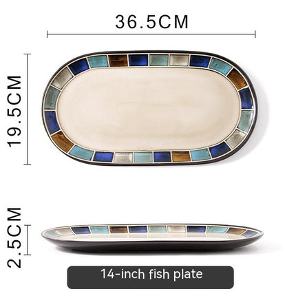 Underglaze Blue Checkered Tableware Set