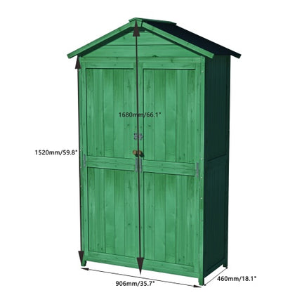 Outdoor 35.6x 18.1x 66.15 L Wood Storage Shed, Garden Tool Cabinet