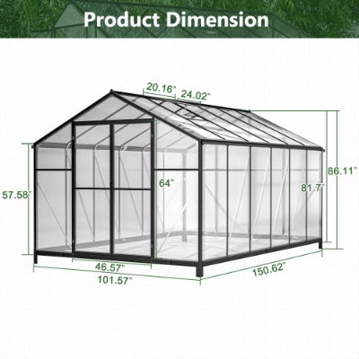 8 X 12'Outdoor Greenhouse, Heavy Duty Polycarbonate Greenhouse