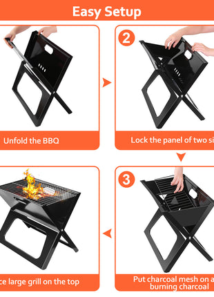 Parrilla de barbacoa portátil, parrilla de carbón plegable, para acampar, jardín, viajes al aire libre