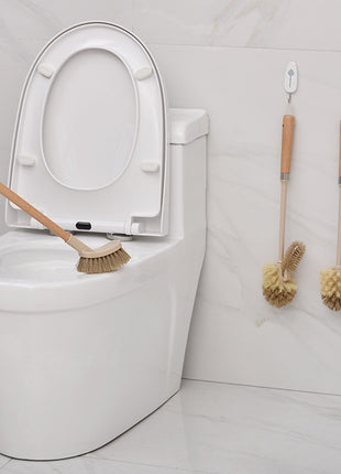 Cepillo de baño con mango de madera para el hogar, herramientas de limpieza para el baño