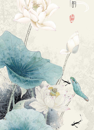 Pintura al óleo sobre lienzo de hoja de loto y flor de ciruelo