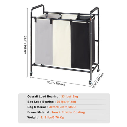 VEVOR 3-Section Laundry Basket
