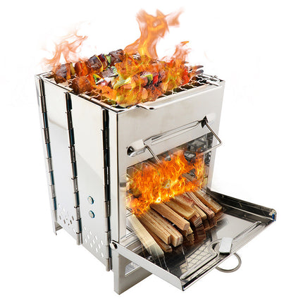 Estufa de leña ligera para acampar, ajustable, plegable y de combustión rápida.