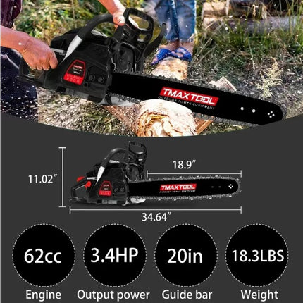 TMAXTOOL 62cc Powerful 20 Inch Gas Chainsaw