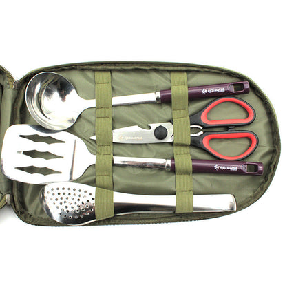 8pcs Camp Kitchen Cooking Utensil Set Travel Organizer Grill
