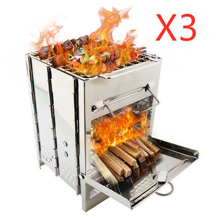 Estufa de leña ligera para acampar, ajustable, plegable y de combustión rápida.