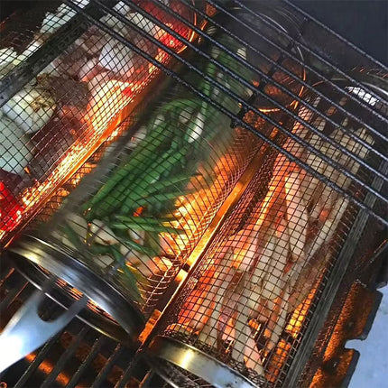 Rolling Grilling Basket Metal BBQ Barbecue Basket