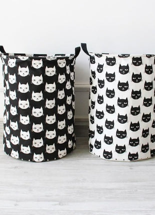 Cesta de ropa sucia con forma de gato en blanco y negro