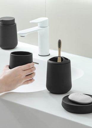 Juego de accesorios de baño negro mate con dispensador de jabón de plástico