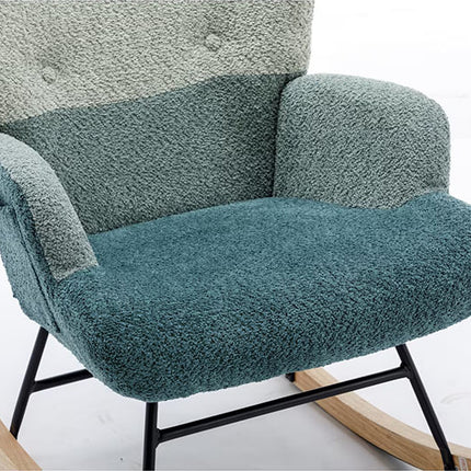 Modern Patchwork Accent Chair With Solid Wood Armrest And Feet