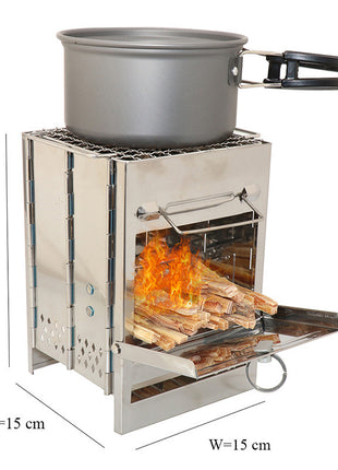 Estufa de leña ligera para acampar, ajustable, plegable y de combustión rápida.