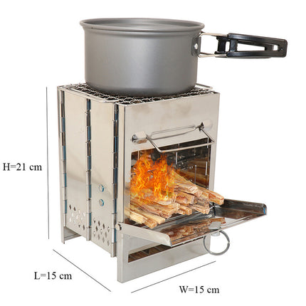 Estufa de leña ligera para acampar, ajustable, plegable y de combustión rápida.