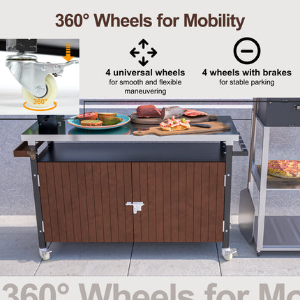 Outdoor Grill Cart With Stainless Steel Tabletop, Storage, Patio Kitchen Island