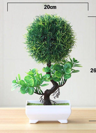 Plantas arbóreas pequeñas artificiales en macetas verdes