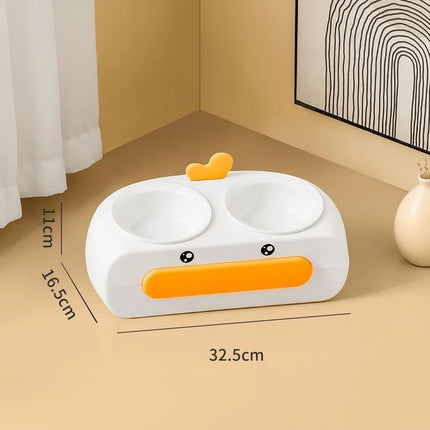 Duck Design Pet Double Bowl Plastic Kitten Dog Food Drinking