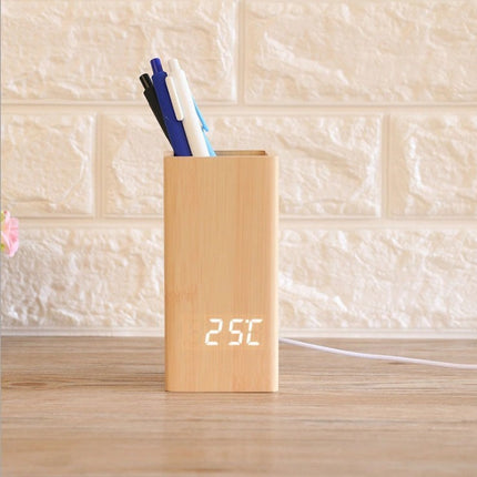 Portalápices creativo, despertador, regalo para oficina y hogar, reloj de madera sencillo