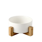 WHITE / Bowl with wooden stand / 21CM