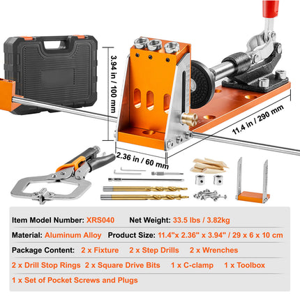 VEVOR Pocket Hole Jig Kit, 34 Pcs Pocket Hole Jig System