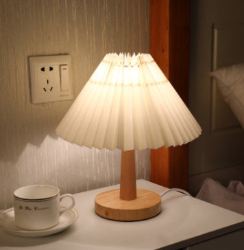 Lámpara de mesa coreana plisada vintage con USB y regulable